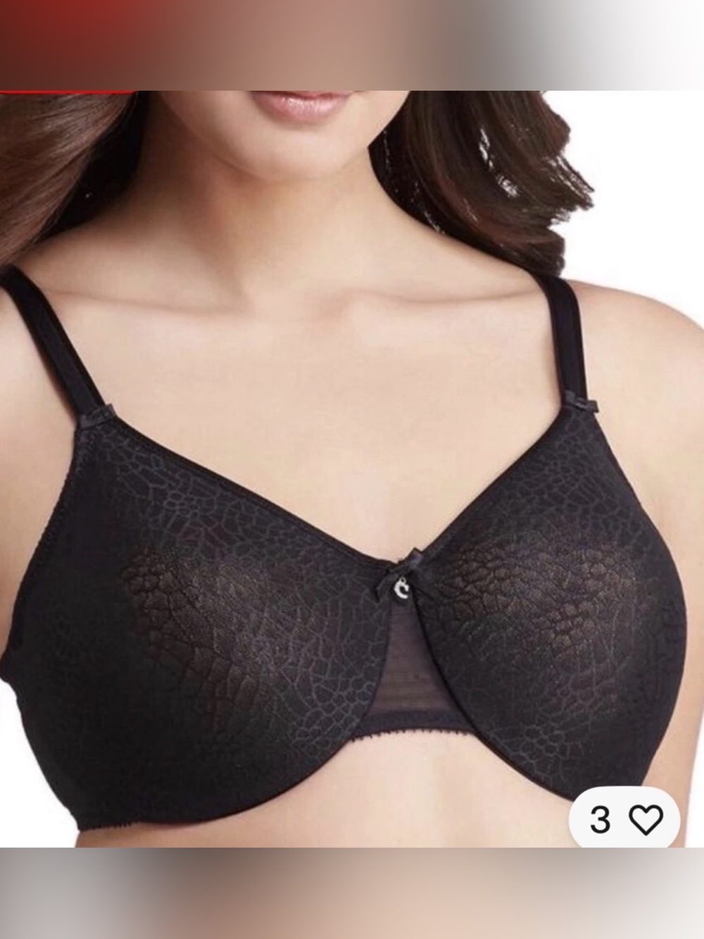 Chantelle Black Textured Full Coverage Minimizer U Support Underwire Bra sz 38G
